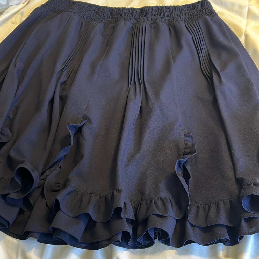 CREMIEUX Ruffled and Pleated Navy Blue Skirt